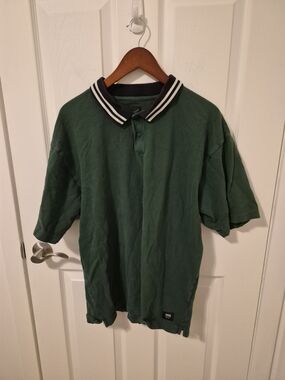 Vans Green Polo with Black-and-White Striped Collar